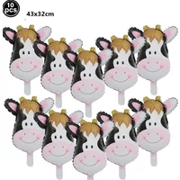 10pcs Mini Cow Balloons Cow Head Foil Balloon Set Baby Shower Decorations Farm Theme Cartoon Animal Birthday Party Supplies