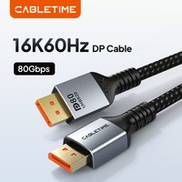 CABLETIME 16K DisplayPort Cable DP 2.1 8K@120Hz 4K@240Hz 80Gbps HDR Video Audio Cable for HDTV Camera Projector PC Display Port