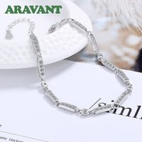 ARAVANT 925 Silver Simple Zircon Bracelets Chains For Women Girls Wedding Jewelry