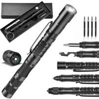 Tragbarer Multitool-Kugelschreiber mit LED-Taschenlampe, Glasbrecher, Flaschenöffner, Pfeifenschlüssel, Überlebensausrüstung, Werkzeug, Multitool-Stift