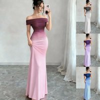 Elegant Off Shoulder Gradient Mermaid Dress For Women's Tight Fitting Floor Length Long Dress Cocktail Party Guest Long Dress