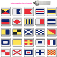 Fashion Navy Ship International Maritime Signal Code Nautical Flag Charm Links Fit 9mm Stainless Steel Bracelet Wholesale