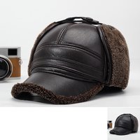 2026New PU Leather Winter Men's New Padded Warm Dad Old Man Leather Cap Middle-aged Windproof Ear Protection Duck Tongue Cap