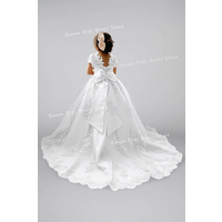 DROIS Luxury Bridal Flower Girl Dress Short Sleeves Girls Pageant Ball Gowns Lace Applique Communion Dress for Kids
