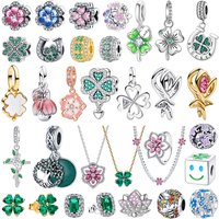 2026 New 925 Sterling Silver Gorgeous Four Leaf Clover Tulip Lotus Pendant Bead fit High-end Jewelry Gifts for Women's Birthdays