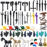 MOC Military Medieval Weapons Building Block Figures Soldier Accessories Bow Arrow Spear Crossbow Hat Axe Feather Mini Brick TOY