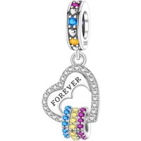 PANPOKI 925 Sterling Silver Heart Shaped Colored Zircon Bead Original Pendants Bracelet Necklace Charm Jewelry Party DIY Gifts