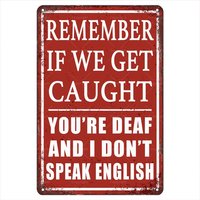 Humor Retro Metal Tin Signs, ;, Remember: If We Get Caught, You;Re Deaf And I Don;t Speak English Vintage-aluminum