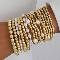 13pcs Vintage Gold Color Pearl Bead Bracelet Set for Women Elegant Multi Layer Stacked Elastic Bracelets Daily Holiday Jewelry