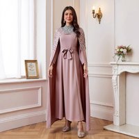 Eid Dress Suit Women Muslim Cloak Dresses 2 Piece Set Diamonds Jalabiya Vestidos Ramadan Party Dubai Abayas Long Robe Kaftan