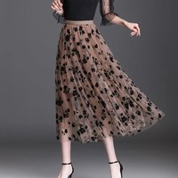 Korean Women Tulle Skirt Fashion Summer Hook Floral Loose Simple Midi Skirt Elegant Female Casual All Match Mesh Skirts New