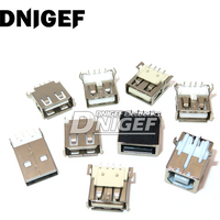 10Pcs USB 2.0 A Female Double Layer 90/180Degree DIP Straight Vertical Bend Connector PCB Mount Socket DIY Flat Charge Plug Jack