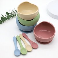 2pcs food grade silicone bowl spoon set baby food utensils