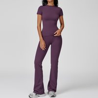 Women Yoga Set 2PCS Workout Set Sportswear Gym Clothing Fitness Long Sleeve High Waist Leggings Cycling Shorts Sports Suits