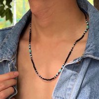 Synthetic Turquoise Necklaces for Men Boys,Natural Stone Mini Beads Necklaces,Summer Beach Bohemian Male Jewelry Gift