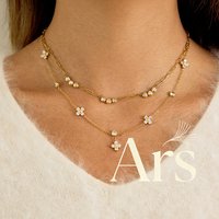 Ars Four-leaf Clover Charm Necklace 18k Gold Plated Stainless Steel Chain Necklaces Women's Dainty Zircon Choker Necklaces