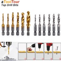 Tippen Bohrer Set Schraube Gewinde Titan Überzogen Hex Schaft HSS Spiral Flöte Verbindung Kombination M3 M4 M5 M6 M8 m10 Für Holz Metall