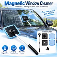 Nettoyeur de pare-brise à manche extensible, kit de nettoyage de vitres avec système de verrouillage magnétique, outil de nettoyage de vitres de voiture, tampons amovibles, nettoyage sans traces.