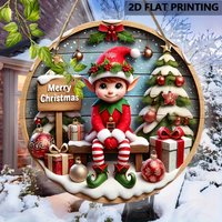 Charming Christmas Elf Wooden Sign - 20.07cm Round, Perfect for Cafe, Bar, Party & Home Decor | Ideal Gift for Best Friends