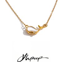 Yhpup Ocean Series Stainless Steel Natural Shell Whale Pendant Necklace for Women Daily Arrivals Fashion Jewelry Gift