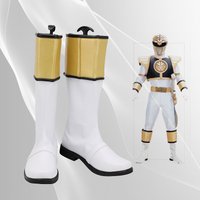 Tyranno Ranger White Ranger Cosplay Shoes Adult Halloween Costume White Ranger Tommy Cosplay Boots