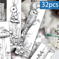 32pcs, Colorable Forest Animal Theme Bookmarks, Christmas, Teacher Gift, Back-To-School Holiday Gifts, Creative Artistic Designs