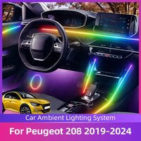 64 RGB Car Ambient Light Car Interior Lights Strip DIY Car Interior LED Strip For PEUGEOT 208 2019 2020 2021 2022 2023 2024