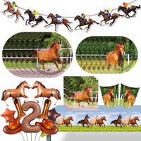 Horse Theme Party Tableware Plates Tablecloth Horse Racing Banner Garland Girl Boy Birthday Baby Shower Party Decoration Balloon