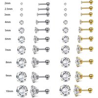 1Pair Surgical Steel Catch Round Zircon Earrings Gold Plated Cartilage Tragus Helix Ear Lobe Studs Women Piercing Jewelry