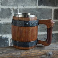 New Wooden Barrel Beer Cup Creative Large Capacity Bar Mug Water Cup Personalized Imitation Wood Stainless Steel Cup