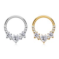 ASTM F136 Titanium CZ Heart 16G Hinged Septum Clicker Nose Ring Daith Earring Hoop Tragus Cartilage Helix Conch Piercing Jewelry