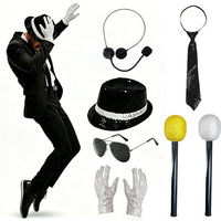Michael Jackson Costume Accessories Set Sequins Hat Gloves Tie Sunglasses Microphone Headset for Halloween Cosplay Party