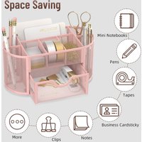 Mesh Desk Organizer, Desk Accessories & Workspace Organizers with Drawers, Pencil Holder for Desk with 9 Compartments for Office