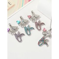 Luxurious Sparkling Jewelry Clavicle Chain Mermaid Girl Pendant Necklace Party Favor Holding Heart Shape Zirconia