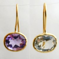 Fashion Classic Inlaid Oval Clear Purple Synthetic Zirconia Golden Plated Dangle Earrings Women's Elegant Banquet Jewelry Crafts