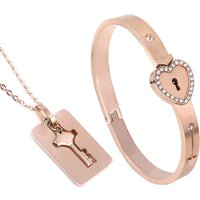 Heart Love Lock Bracelet Choker Set Jewelry Stainless Steel Key Pendant Necklace Women Men Wedding Couples Valentines Day Gift