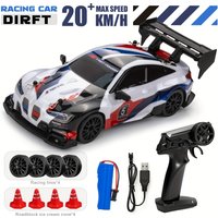 1:24 RC Drift Car, 2.4G 30+KM/H High Speed Racing Car with LED Lights & Drift Tires, Roadblocks, Christmas Gift for Boys