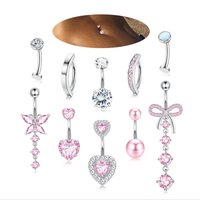 Drperfect 1Pc 14K Gold Plated Belly Button Ring Dangle Surgical Steel Belly Rings for Women 14G CZ Heart Opal Navel Piercing