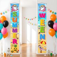Summerween Couplets Front Door Banner Summer Halloween Ghost Skeleton Swimming Pool Party Backdrop Vacation Beach Party Decorati