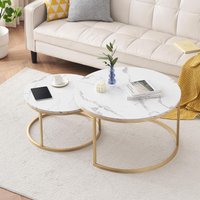 Rosahqnda Couchtisch in Marmoroptik, runder goldfarbener/schwarzer Rahmen, 2er-Set, moderner stapelbarer Wohnzimmertisch, Beistelltisch für das Wohnzimmer