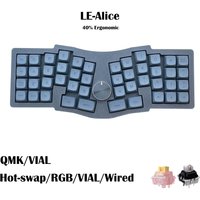 40% LE-Alice Ergonomic Mechanical Keyboard, 46 Keys with Custom Macro Knob, Hot Swappable, RGB Backlit, VIAL Programm
