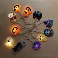 Indoor Halloween LED String Lights Battery Powered Decoration Lamp With Ghost Witch Cat Pumpkin Spider Web Skeleton Mummy Pirate