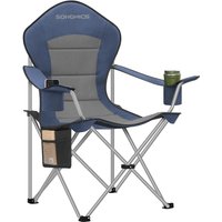 Portable Outdoor Picnic Chair with Wide Seat, High Back, Cup and Phone Holders, Blue and Grey