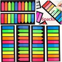 6 Packs Neon Arrow & Flat Index Sticker, Self-Adhesive Page Tabs, Fluorescent Sticky Notes, Writable Memo Pads for Books, Office