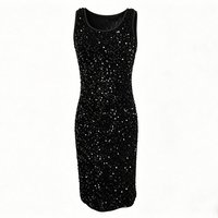 Summer New Fashion Ladies Slim Fit Sequin Dress Elegant Party Gown mid Waist Vest Style No Sleeve Thick Polyester Fabric