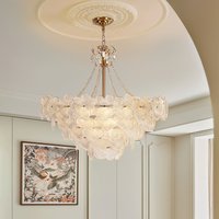 Luxury French Princess Room Crystal Chandelier Art Petal Villa Pendant Lamp for Living Dining Bedroom Creamy Wind Homestay Decor