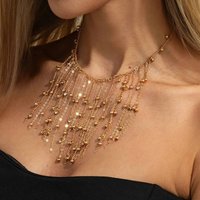 IngeSight.Z Fashion Creative Multi Layer Beaded Tassel Necklace Women Vintage Gold Color Clavicle Chain Party Jewelry Accessory