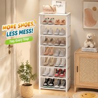 Widened 8-Tier White Metal Shoe Rack, Space Saving Shoe Storage Organizer for Entryway, Hallway and Living Room