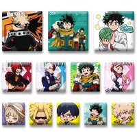 Ochaco Izuku Shoto Himiko Katsuki Square Badge on Backpack Shoes Accessories Anime Icons Lapel Pins Cartoon Brooch Jewelry Gift