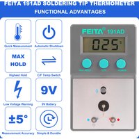 FT-191AD Soldering Tip Thermometer C / F Digital Soldering Iron Temperature Tester with MAX Hold, 10 Sensors , K type thermo Kit